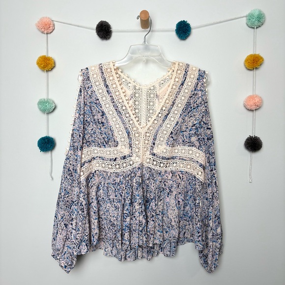 Rebecca Taylor Rochelle Fleur Paidley Purple and Blue Cold Shoulder Blouse - Picture 1 of 9